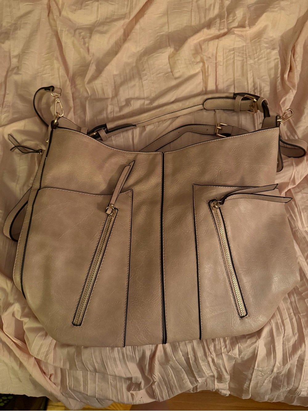 Women's Taupe Shoulder Bag with Front Zip Pockets
